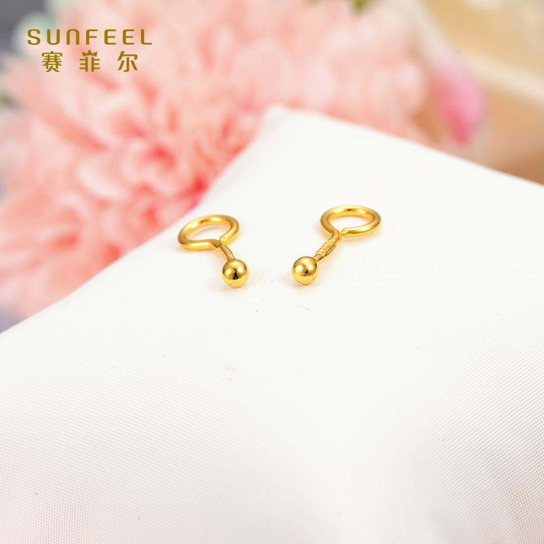 SUNFEEL/赛菲尔【十三店】足金999.9光面地球仪豆豆耳钉RSA00001
