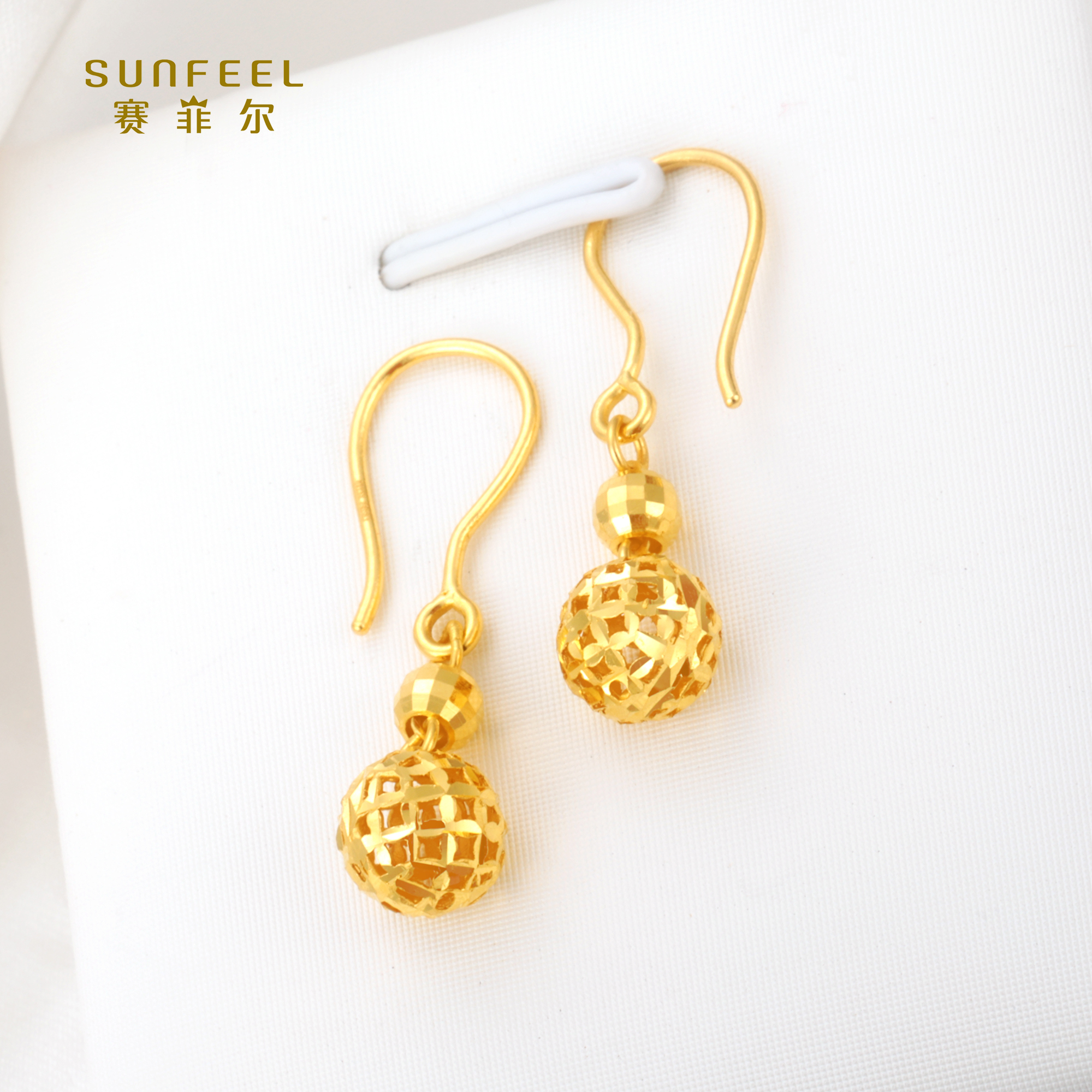 SUNFEEL/赛菲尔【十二店】足金璀璨999.9钻面圆形耳吊HR020425