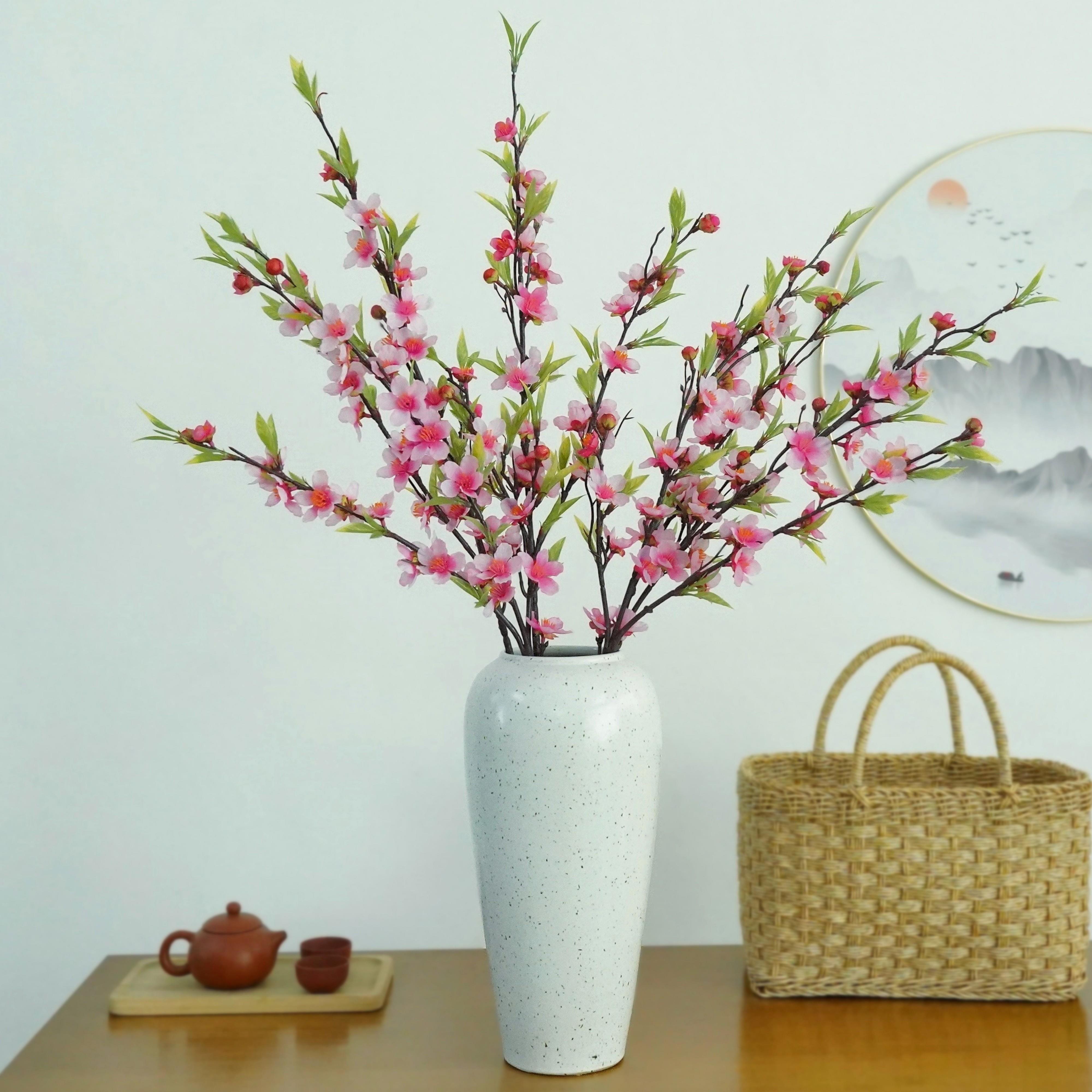 桃花仿真花枝客厅玄关装饰花桃花假花餐桌摆件高档中式摆设干花艺
