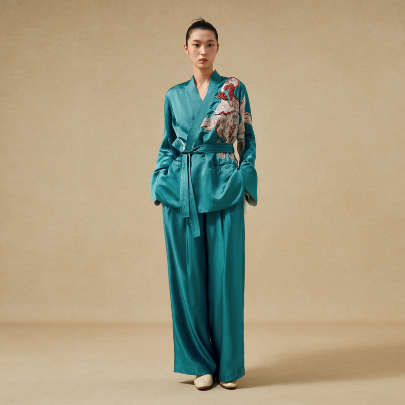 EXCEPTION交领手绣中式中长外套AA24-A1A03