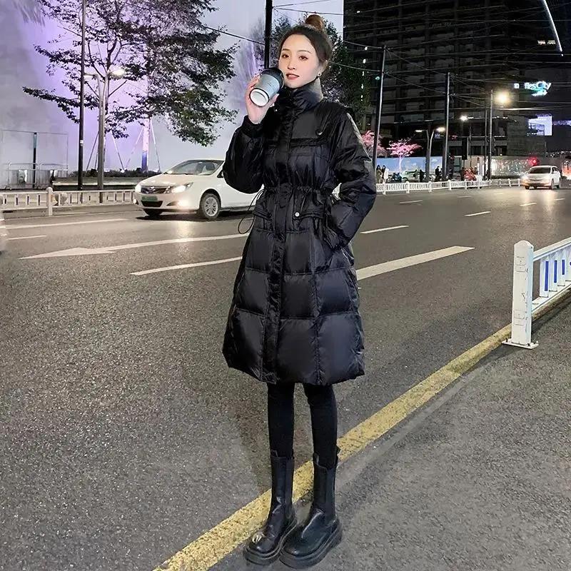 2023冬装新款爆款时尚洋气收腰白绒黑色羽绒服女中长款加厚外套