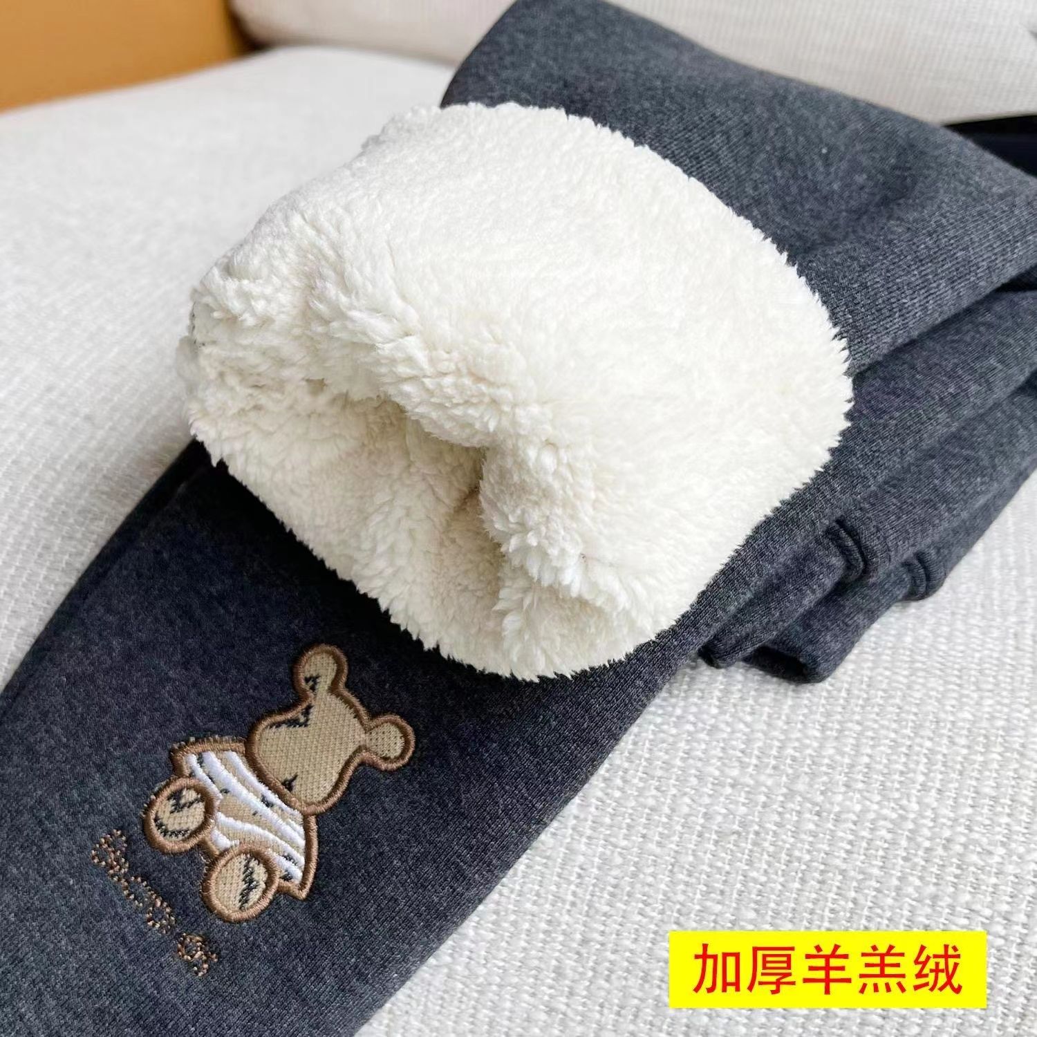 巴拉拉吧儿童一体绒打底裤冬季外穿女童羊羔绒加绒宝宝绒裤子秋冬