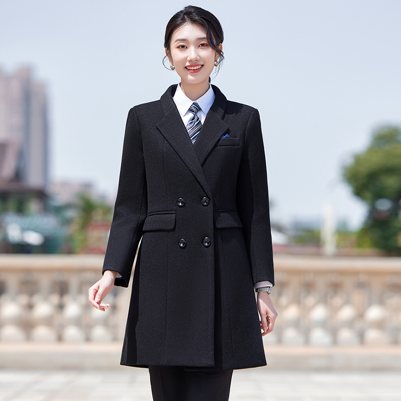 2333职业呢子大衣女秋冬中长款加厚工作服银行前台销售修身显瘦