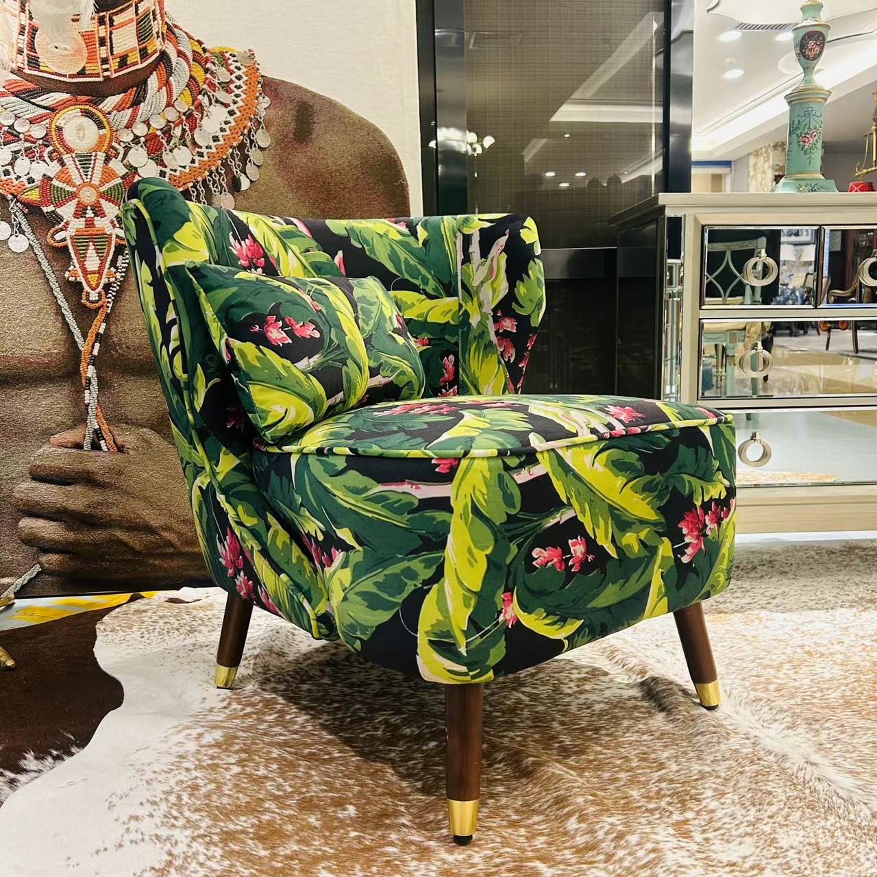 美式沙发椅休闲椅轻奢实木单人北欧阳台桌椅卧室化妆椅梳妆凳靠背