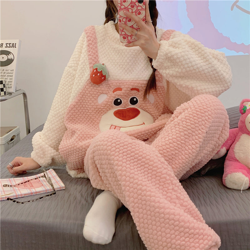 质量好的睡衣女秋冬季新款甜美高颜值韩版加厚可外穿家居服套装