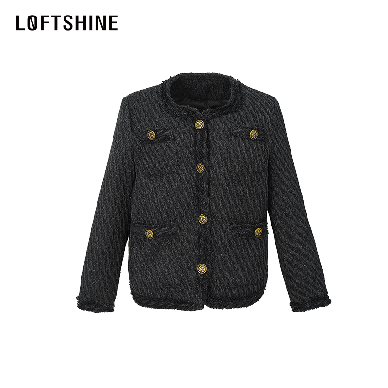 LOFTSHINE珞炫时尚百搭2023秋冬新款黑色羽绒服小香风优雅上衣