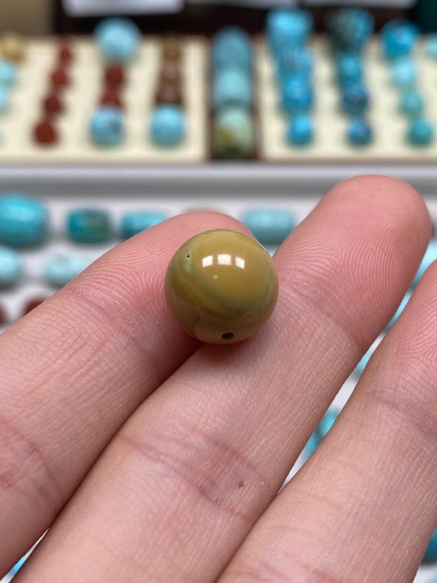 原矿绿松石12➕特色青黄水波纹大圆珠