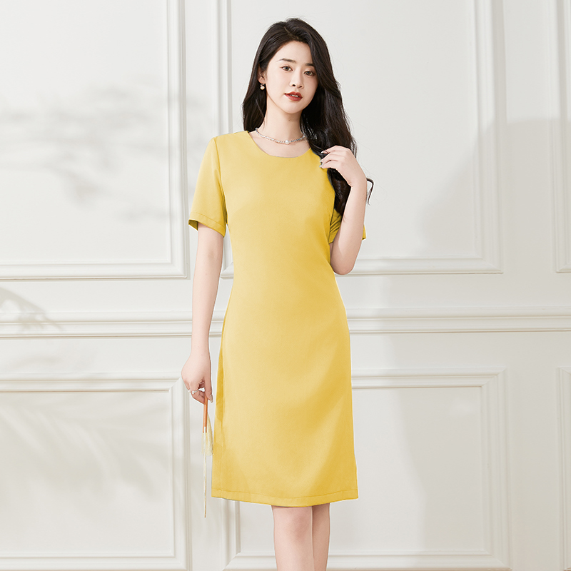 DZ24-72纯色时尚气质夏季修身女装连衣裙圆领显瘦收腰名媛