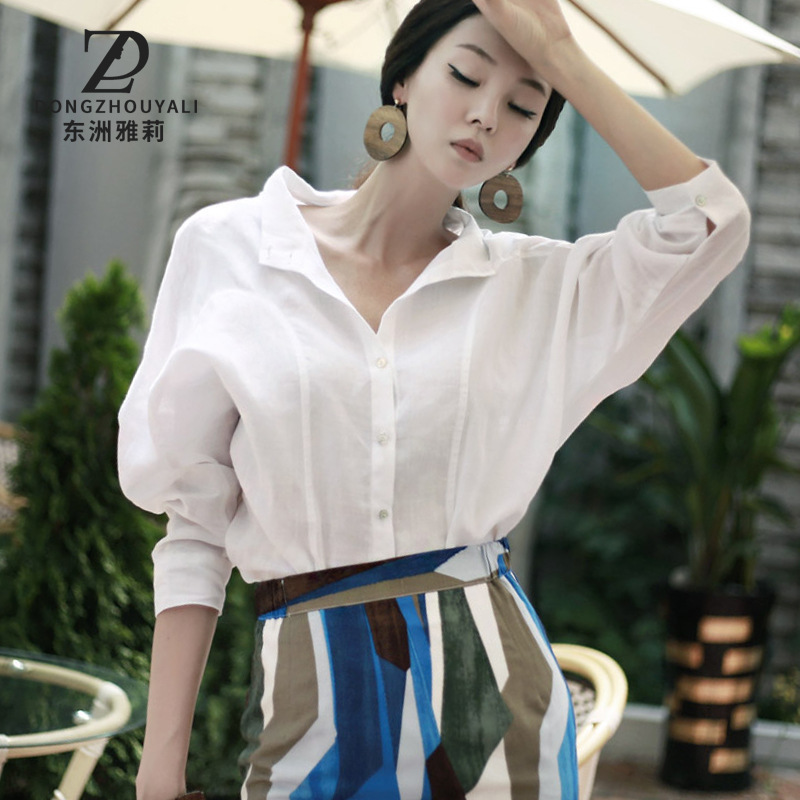 4083夏季气质通勤白色简约女士衬衣新款时尚韩版知性轻熟风格衬衫