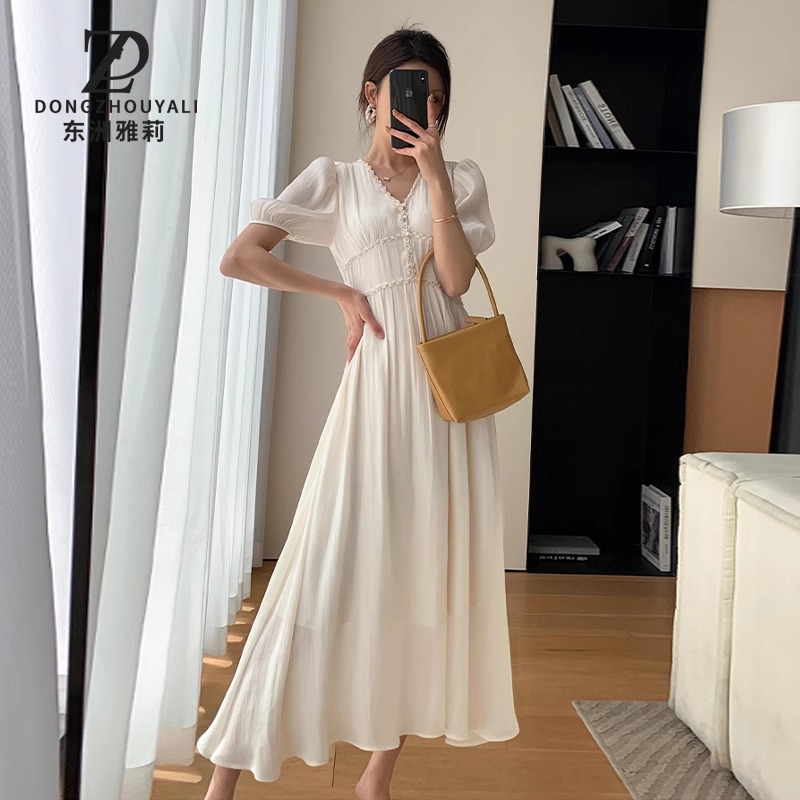 MJ0831夏季气质女装连衣裙短袖高腰中长显瘦裙子夏季收腰时尚小众