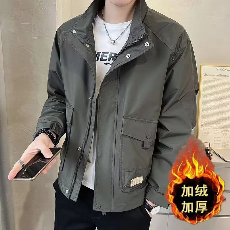 2024爆款男士简约韩版夹克立领外套休闲男生外套百搭宽松保暖帅气