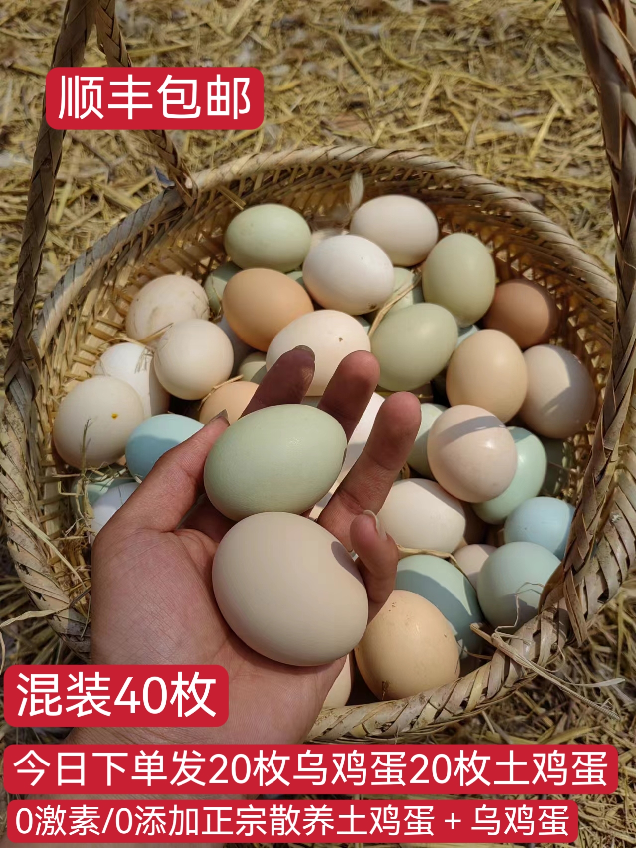 农家散养土鸡蛋20大号粉壳+20绿壳混装