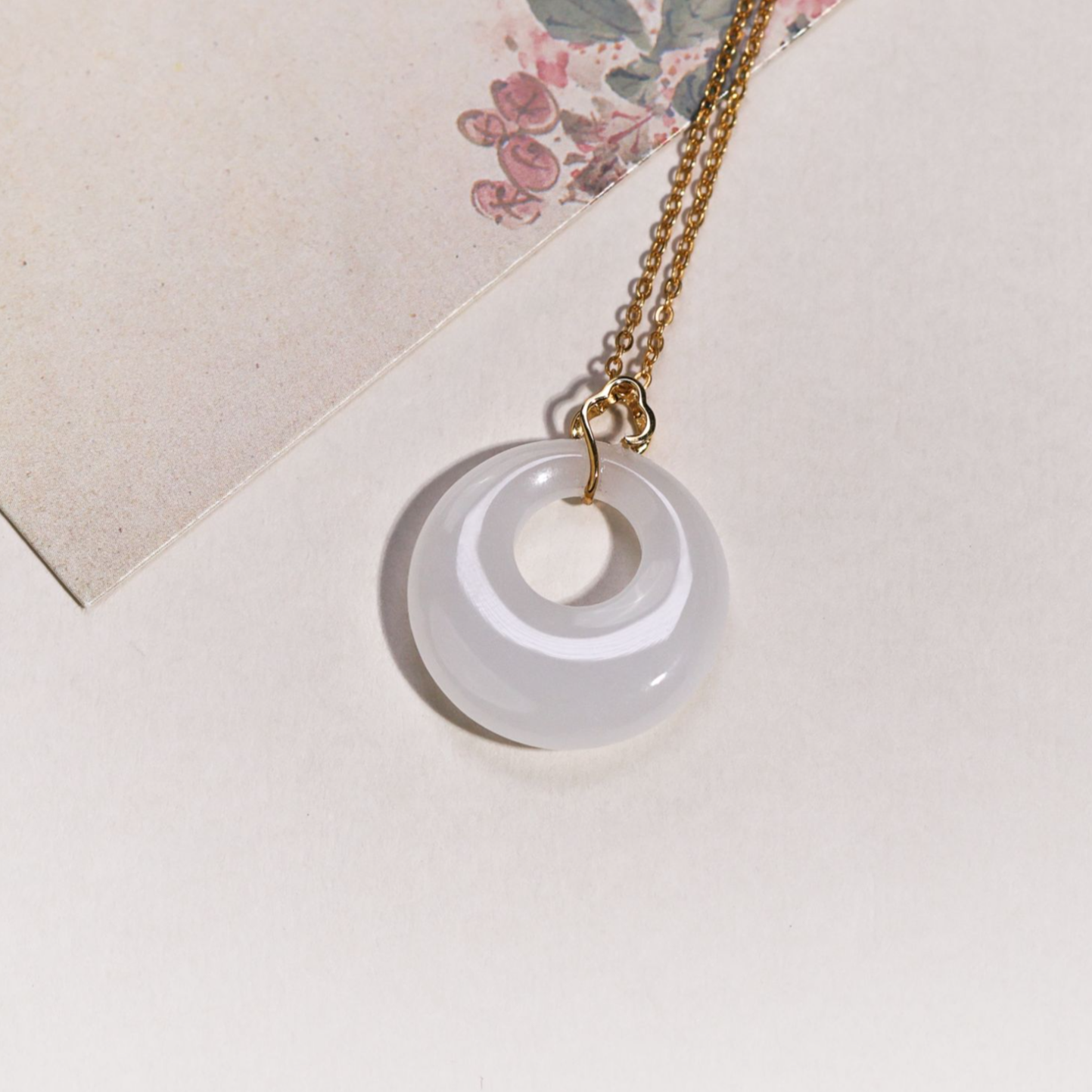 和田玉 18k金气质时尚平安扣吊坠