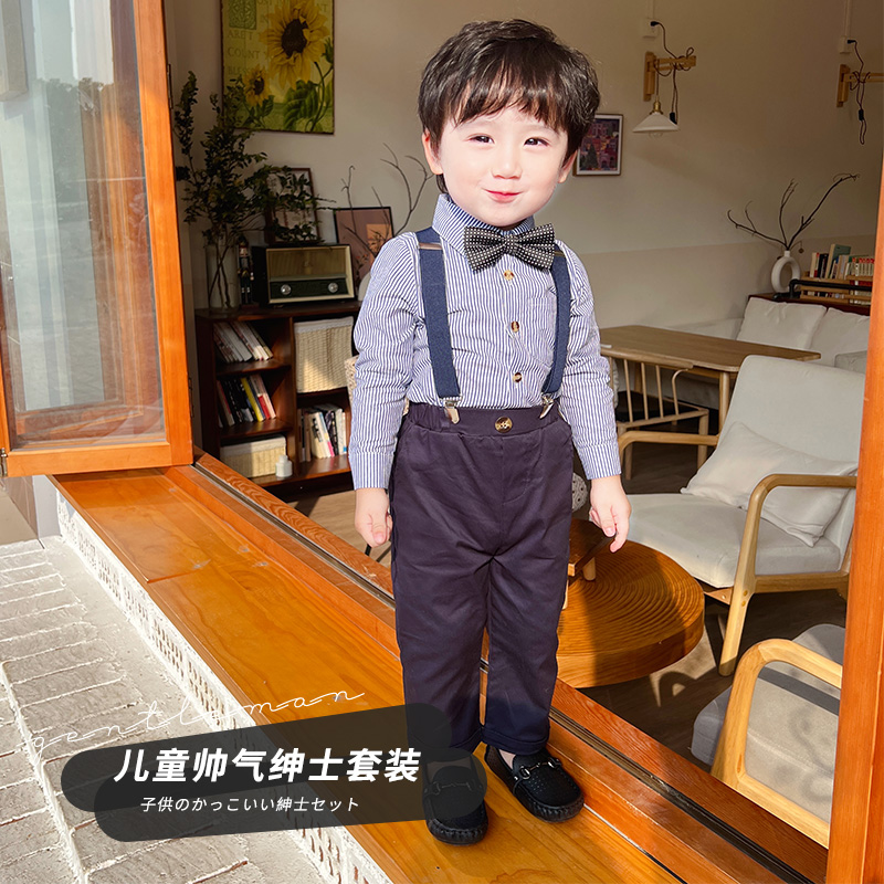 儿童西装套装周岁生日宴礼服男宝宝婚礼花童西服中大童背带裤英伦