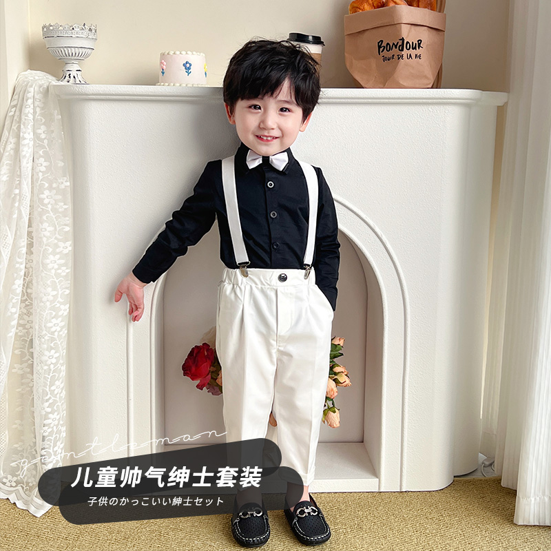 男童背带裤儿童西装英伦绅士婚礼花童礼服宝宝西服帅气演出服春秋