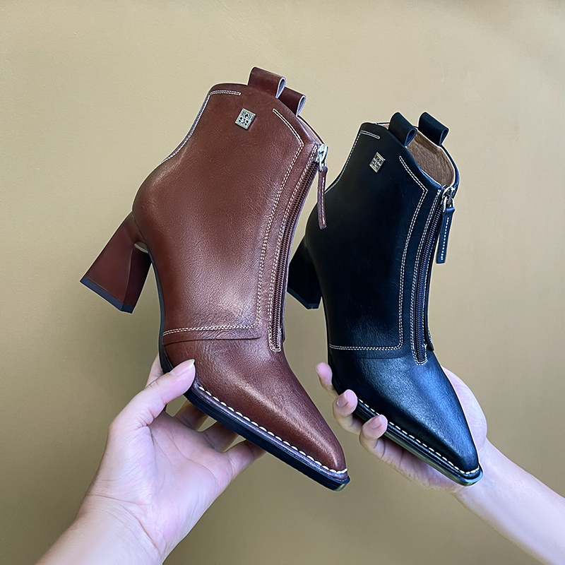 牛皮6厘米 2024年秋季新款气质百搭粗跟高跟短靴SGX043