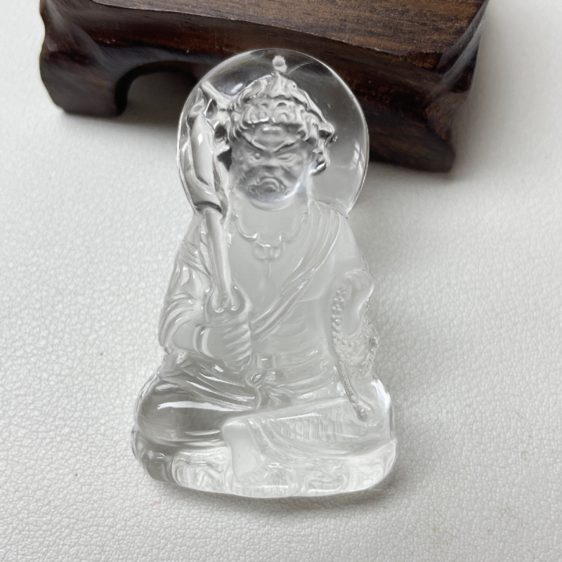 天然白水晶不动明王吊坠本命年属鸡生肖守护神不动尊菩萨项链挂件