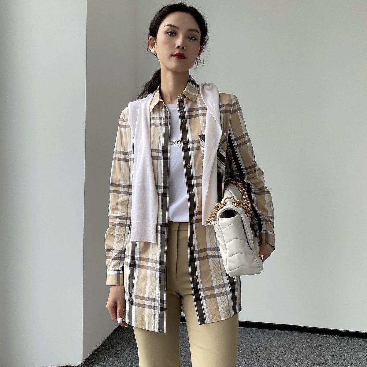 阿家专柜正品格纹复古英伦学院派男友衬衫 5300230-1K02163-001