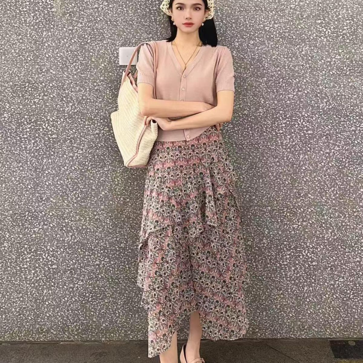 阿家专柜正品高腰碎花不规则半身长裙 5200460-2A27765-001