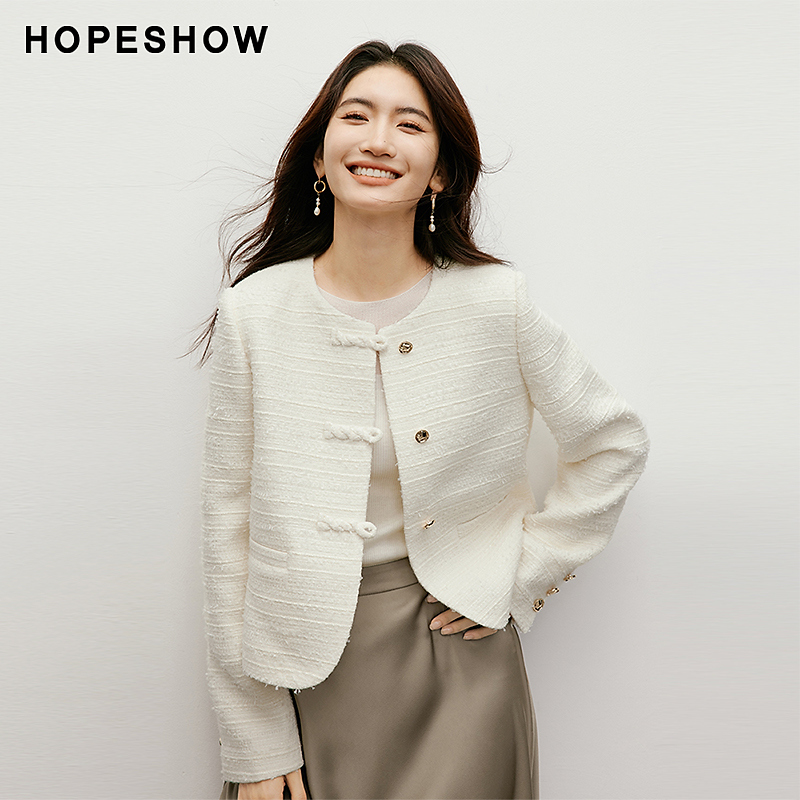 红袖秋季2024新款女装 国风香风直身单排扣圆领外套90124310404