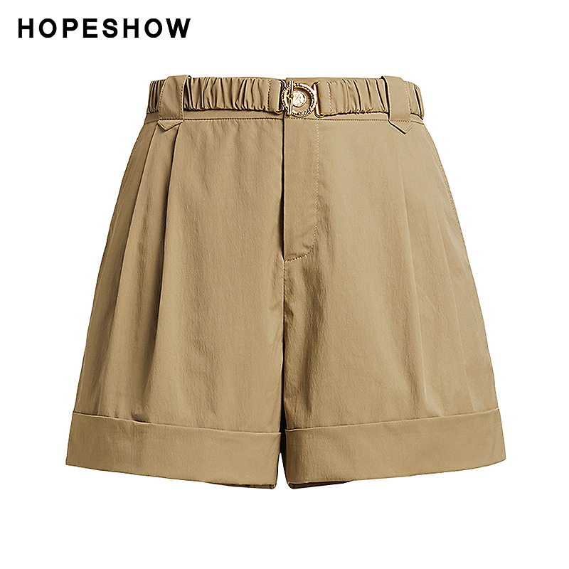 红袖夏季2024新款女装 纯色工装翻边A字一粒扣短裤89124171213