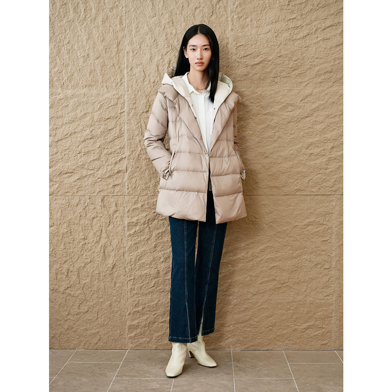 INSUN恩裳专选2024冬季假两件绗线泡芙鹅绒羽绒服9C64508720