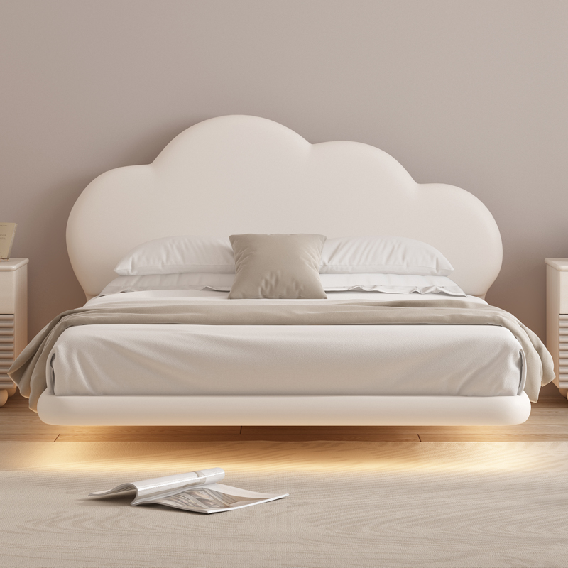 奶油风云朵儿童悬浮床公主床小床单人床女童皮床云朵床