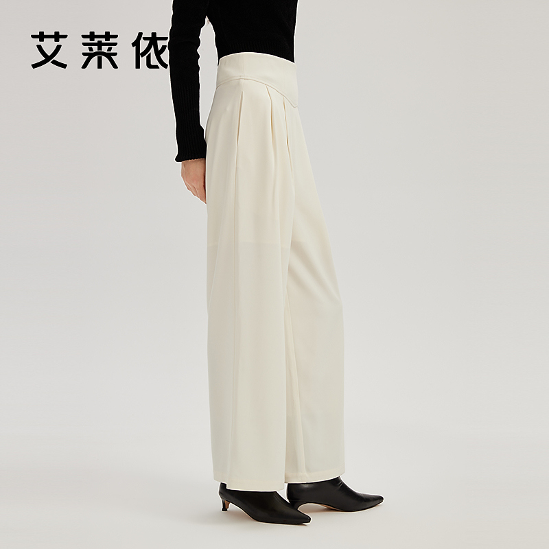 艾莱依新款气质高腰褶裥阔腿裤时尚百搭休闲显瘦气质直筒裤女4108