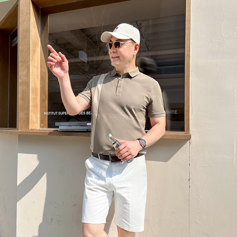 男士t恤短袖中年时尚休闲爸爸上衣半袖翻领Polo衫夏季百搭潮爸装