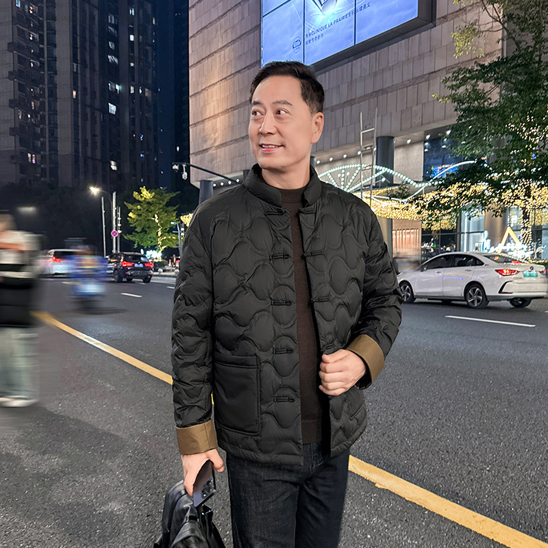冬季爸爸羽绒服唐装男士中国风中式保暖外套男中老年鸭绒上衣袄子