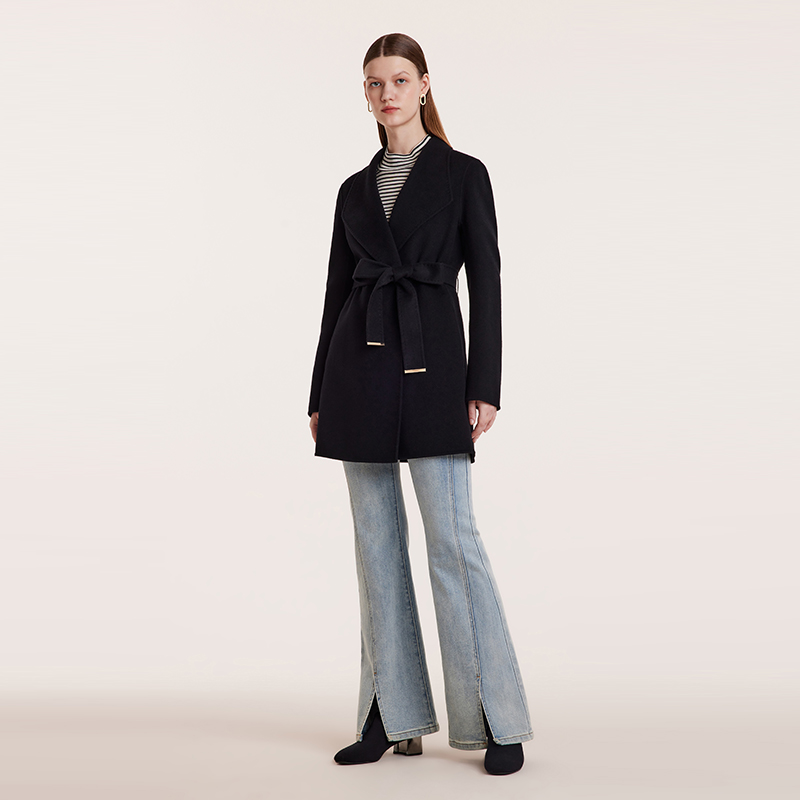 歌莉娅天丝羊毛大翻领大衣(配本布腰带) 1B9C6E890