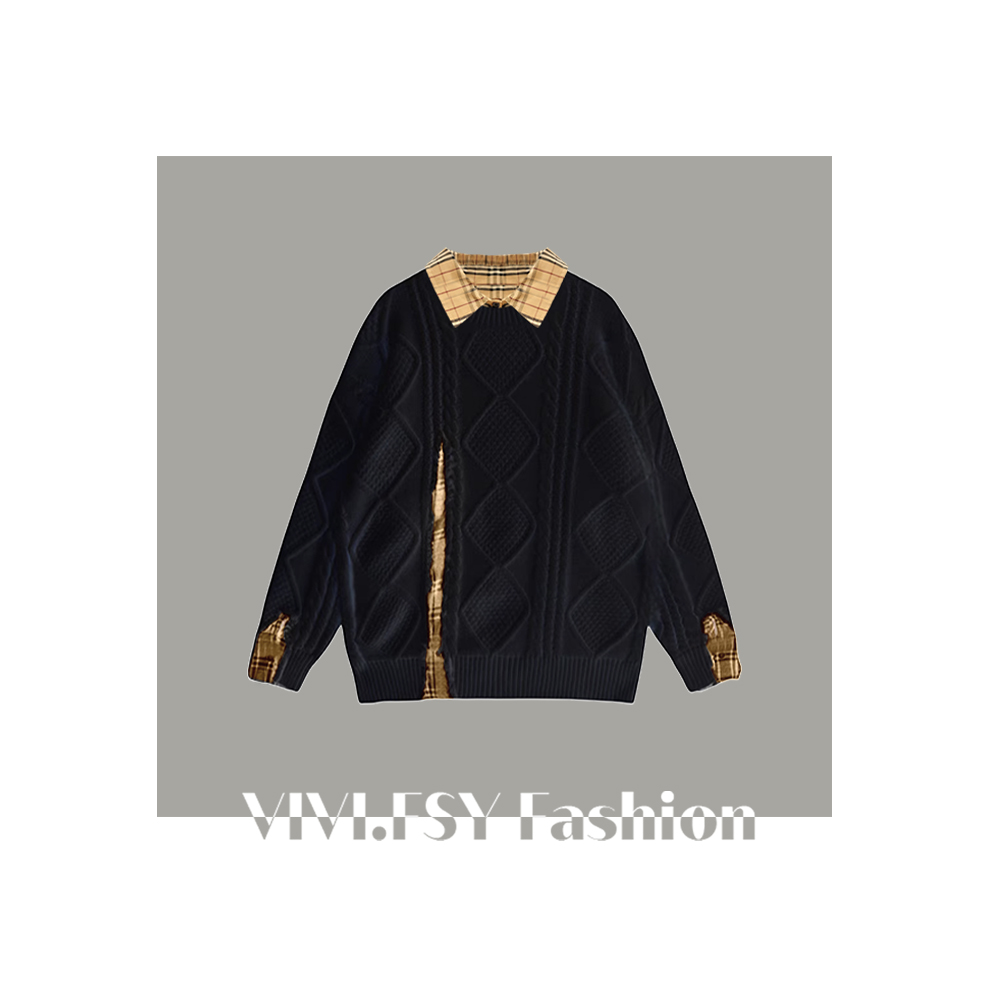 【潮流轻奢】秋冬保暖拼接翻领毛衣2208
