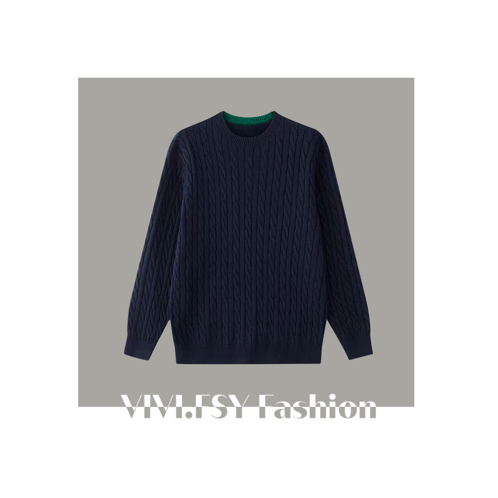 【刺绣标】提花编织圆领毛衣6658