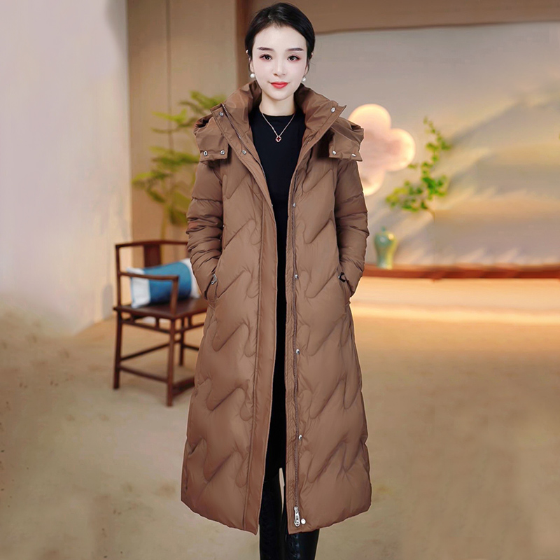 羽绒棉服女款2025新款时尚中长款加厚保暖免洗仿皮冬季拆卸帽棉衣