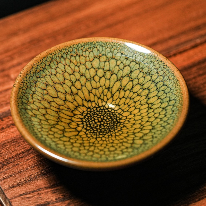 建阳建盏春绿色鹧鸪斑斗笠盏功夫茶具主人杯手工品茗杯建盏主人杯