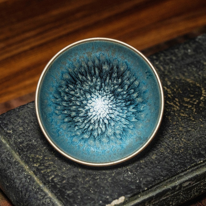 百花平口盏+玻璃公道杯茶杯功夫茶具主人杯手工品茗杯养彩神器