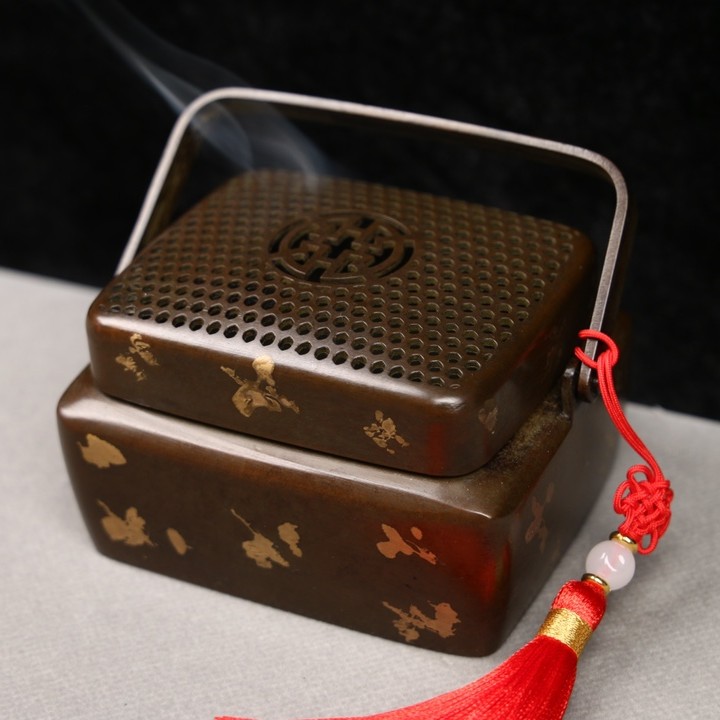 纯铜苏工点金钱币方形手提炉隔火熏香盘香香篆炉高雅女士送礼首选