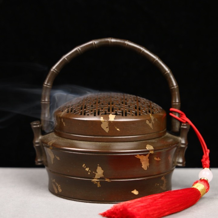 点金竹节手提炉（苏工铜炉）隔火熏香盘香香篆炉高雅女士送礼首选