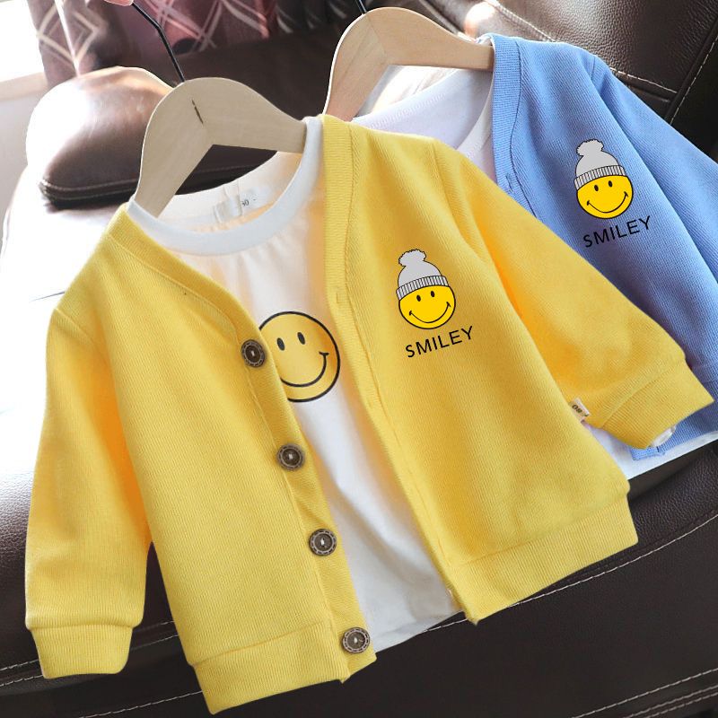 婴儿外搭开衫外套宝宝衣服2023秋季新款儿童小童笑脸印花婴儿上衣