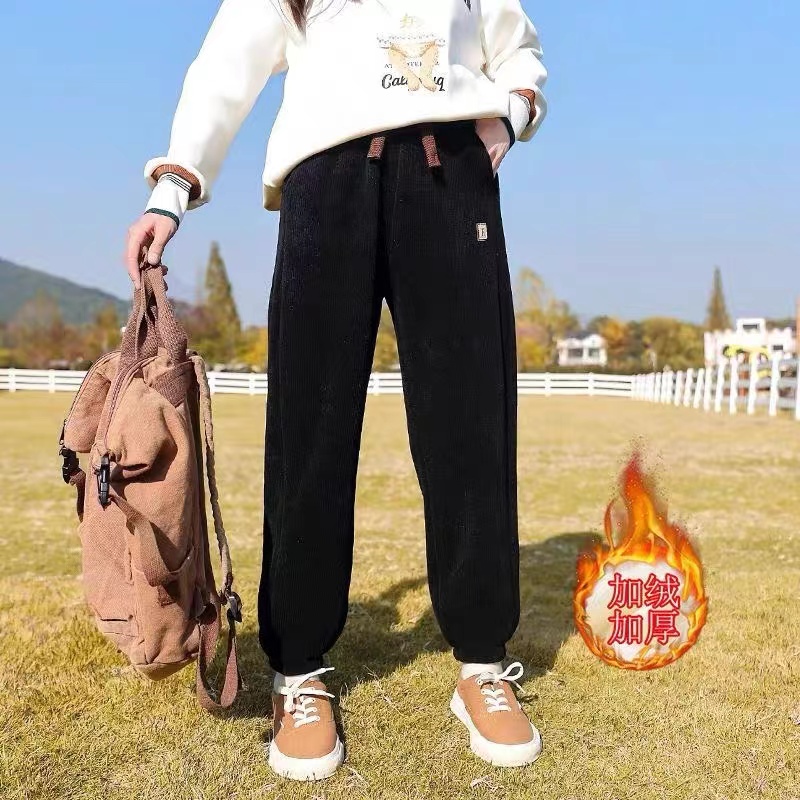 女童加绒裤子秋冬款2023新款儿童冬季大童加厚女孩宽松一体绒长裤
