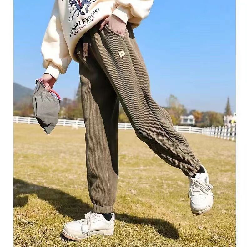 女童裤子灯芯绒春秋款宽松大童儿童裤子棉裤过冬喇叭婴儿裤子背带