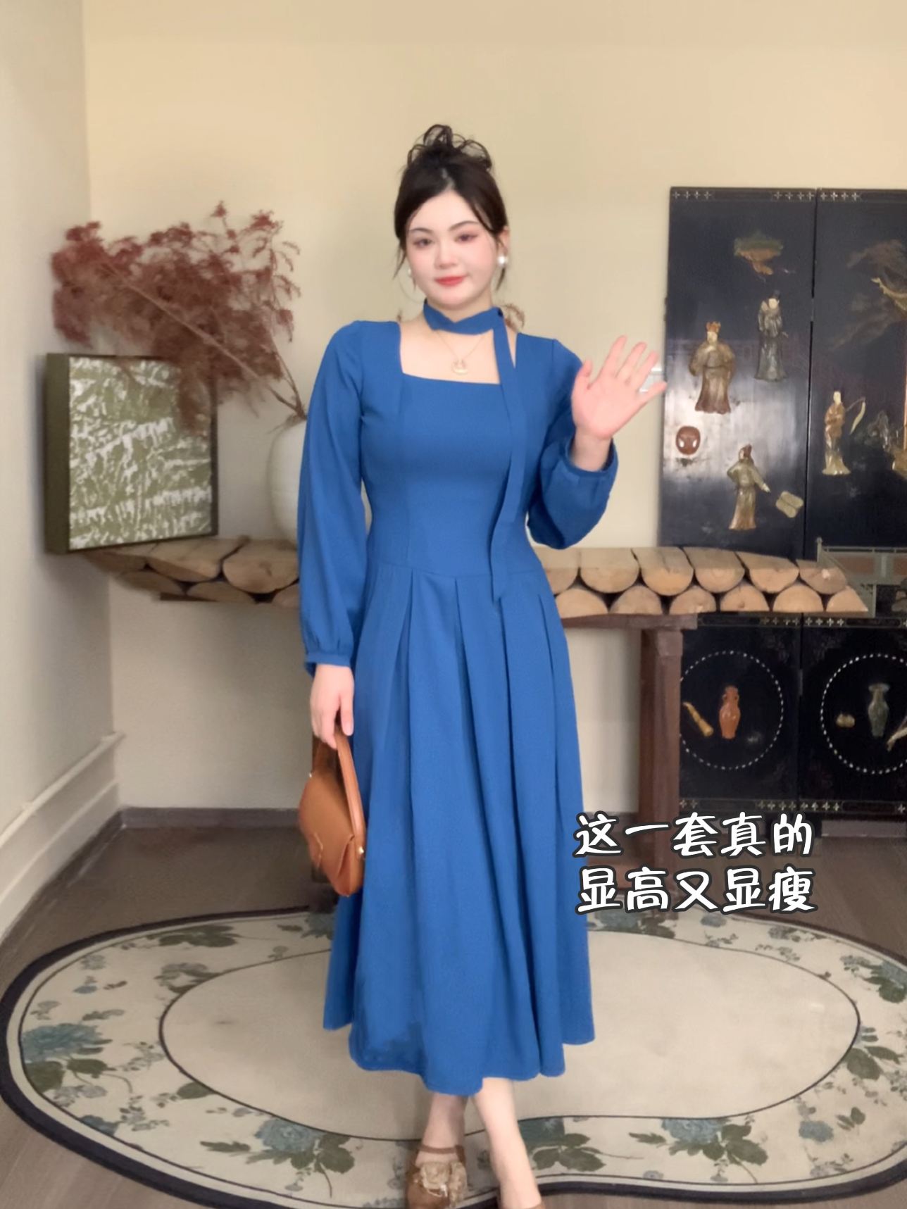 【新号浮力】哒头【新款】微胖高级气质领口荷叶边显瘦大码连衣裙