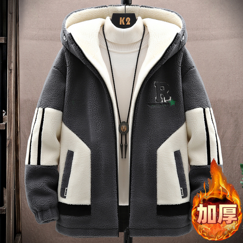 羊羔绒外套男孩冬季新款学院风百搭男童学生青少年颗粒绒棉衣男装