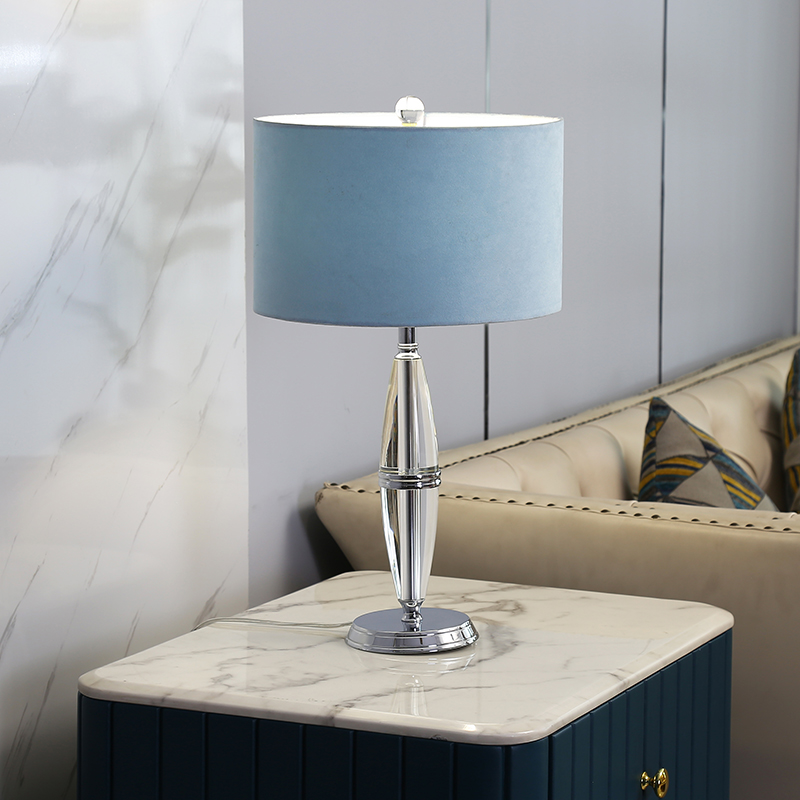 轻奢风床头灯卧室简约现代蓝色北欧可调节亮度台灯奢华床头边几灯