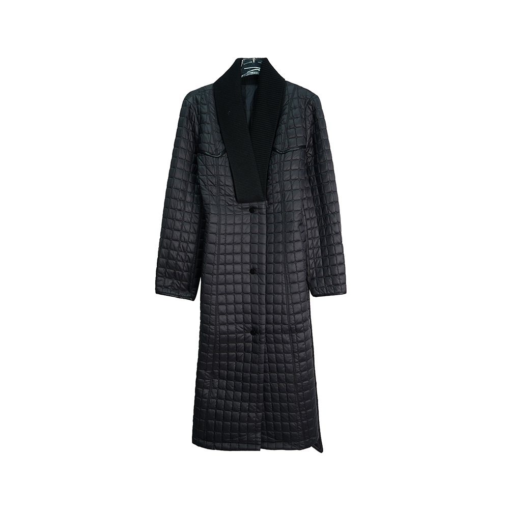 X8013【上新】加厚冬季纹理肌格子轻薄气质长款V领收腰外套3D