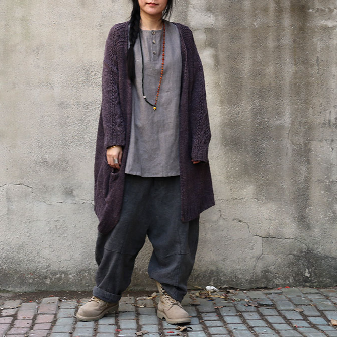 闲聊自制植物染柞蚕丝手捻线手织大毛衣开衫之第124故事~休闲宽松