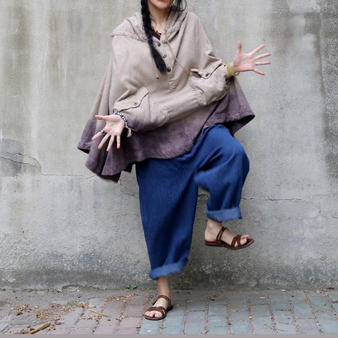 落落有闲～暖丑自制渐变色草木染柞蚕丝多用连帽斗篷与裙之朝颜～