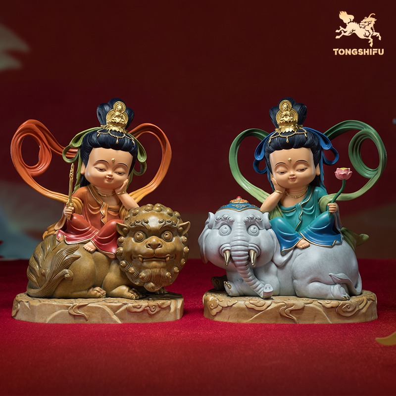 铜师傅 《文殊普贤》客厅桌面铜摆件 家居装饰工艺品