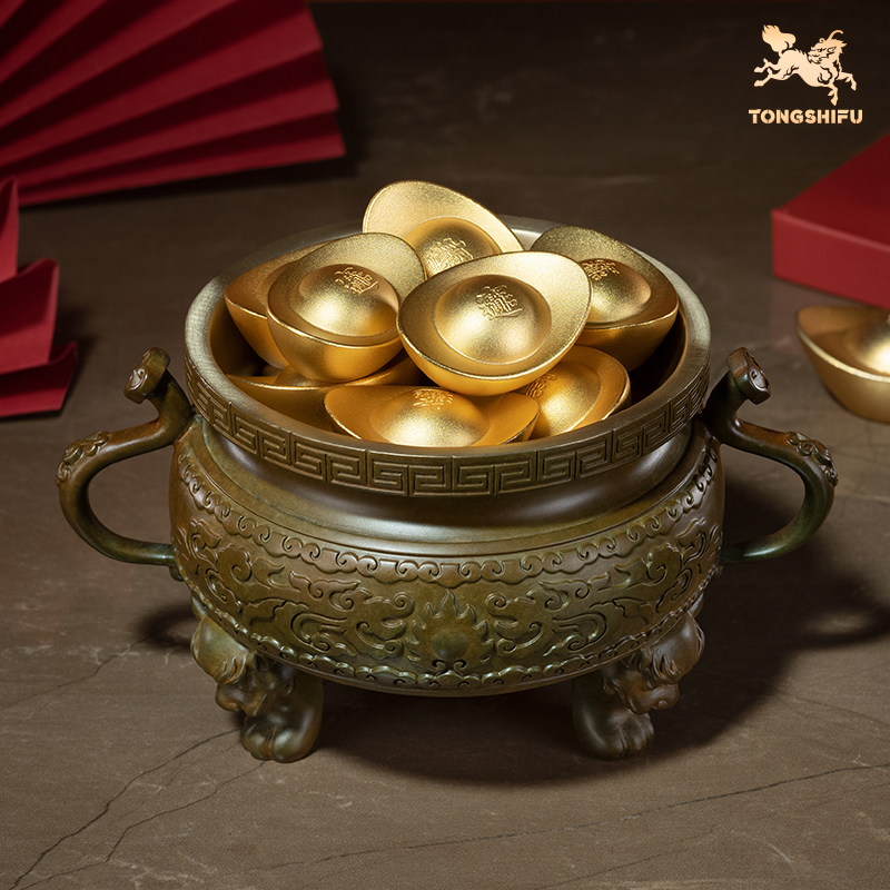 铜师傅《聚宝盆》家用存钱罐高档黄铜聚宝盆摆件 店铺开业乔迁礼品