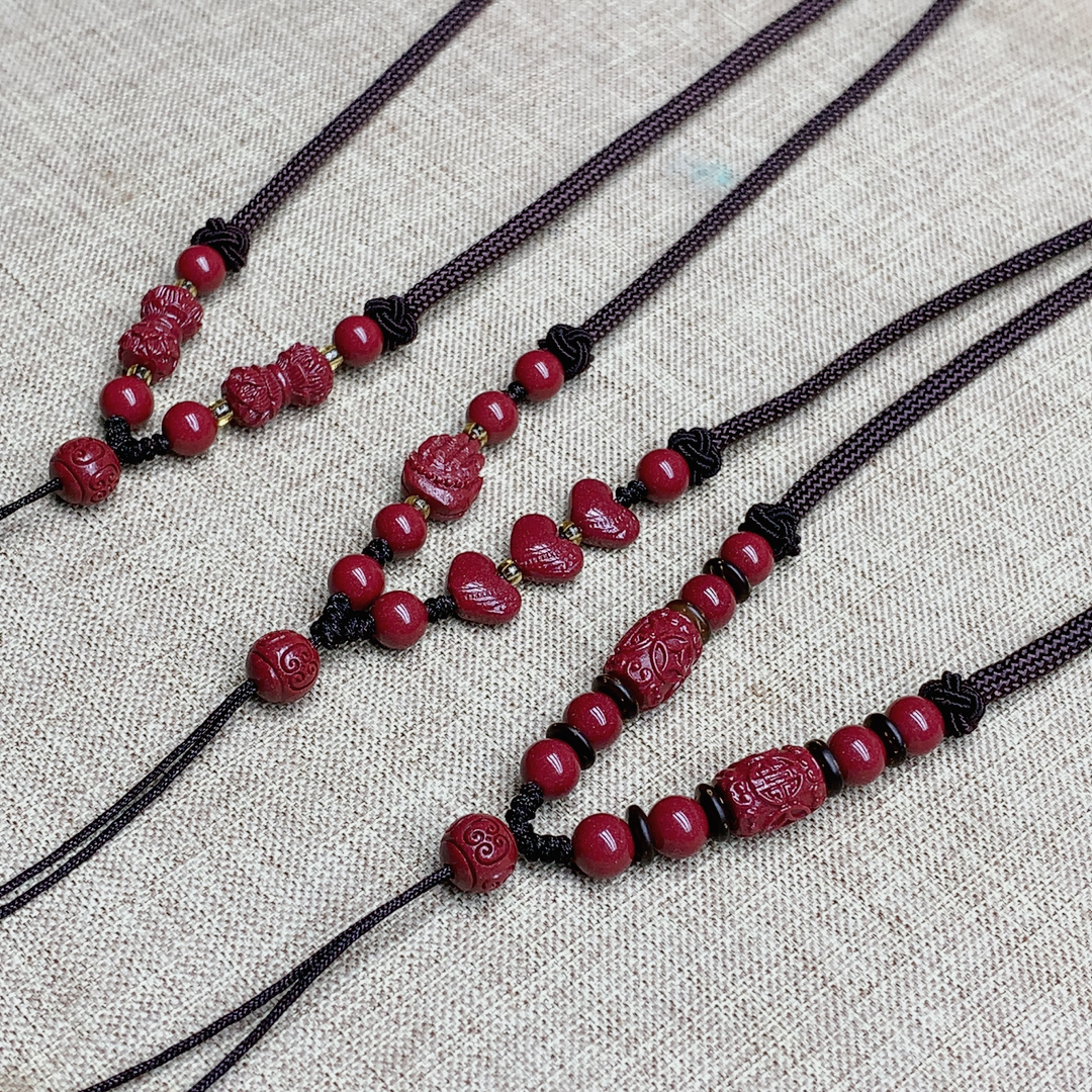 含辰砂工艺品高含量朱砂吊绳 手工绳 紫金砂半珠链